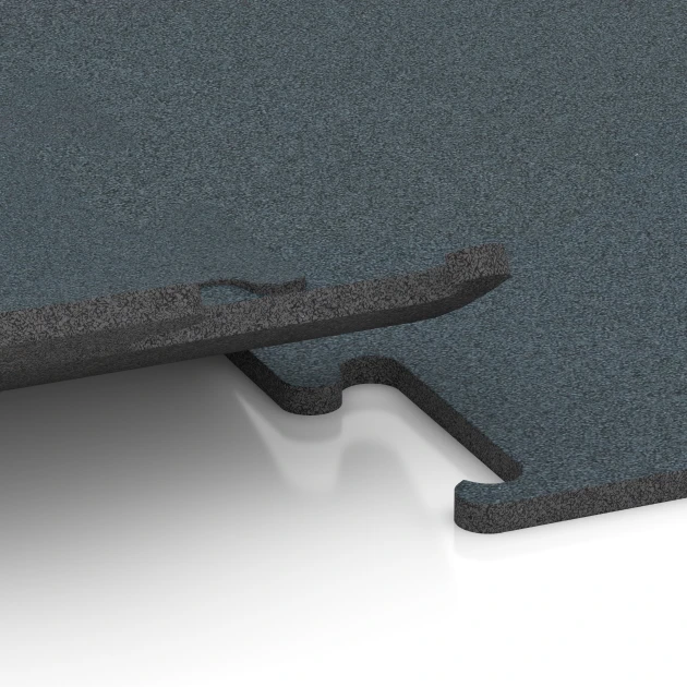 Großaufnahme vom Verbindungssystem von WARCO-Boden 6159 - Fitness Performance Elite Pavimento Deportivo im Farbdesign Verde Helecho. Abmessungen 100 x 100 x 1,5 cm | 1,00 m².