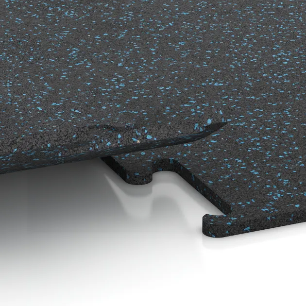 Großaufnahme vom Verbindungssystem von WARCO-Boden 3758 - Pavimento Fitness Performance Elite im Farbdesign Azul ligeramente moteado. Abmessungen .