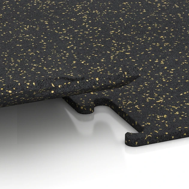 Großaufnahme vom Verbindungssystem von WARCO-Boden 3756 - Fitness Performance Elite Pavimento Deportivo im Farbdesign Amarillo ligeramente moteado. Abmessungen 100 x 100 x 1,5 cm | 1,00 m².