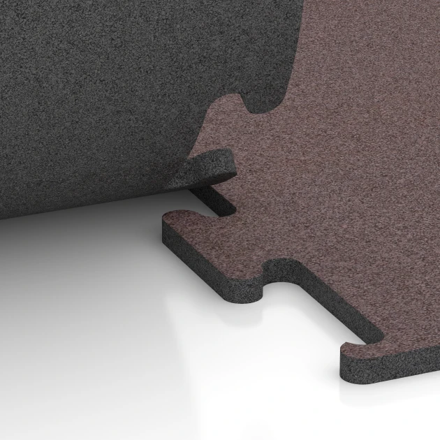 Großaufnahme vom Verbindungssystem von WARCO-Boden 6149 - Pavimento Fitness Performance Elite im Farbdesign Rojo Mineral. Abmessungen 100 x 100 x 2 cm | 1,00 m².