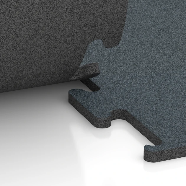 Großaufnahme vom Verbindungssystem von WARCO-Boden 6161 - Fitness Performance Elite Pavimento Deportivo im Farbdesign Verde Helecho. Abmessungen 100 x 100 x 2 cm | 1,00 m².