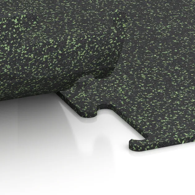 Großaufnahme vom Verbindungssystem von WARCO-Boden 3767 - Pavimento Fitness Performance Elite im Farbdesign Verde ligeramente moteado. Abmessungen .