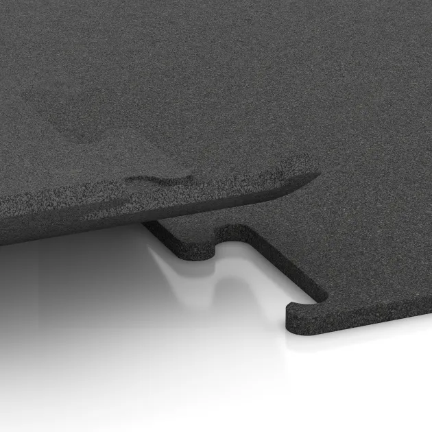 Großaufnahme vom Verbindungssystem von WARCO-Boden 3750 - Pavimento Fitness Performance Elite im Farbdesign Antracita. Abmessungen .