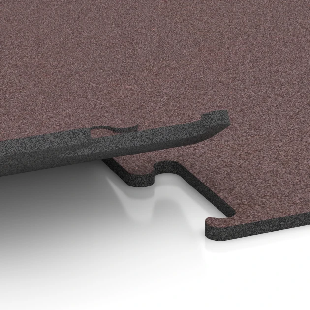 Großaufnahme vom Verbindungssystem von WARCO-Boden 6153 - Pavimento Fitness Performance Elite im Farbdesign Rojo Mineral. Abmessungen 50 x 50 x 1,5 cm | 0,25 m².