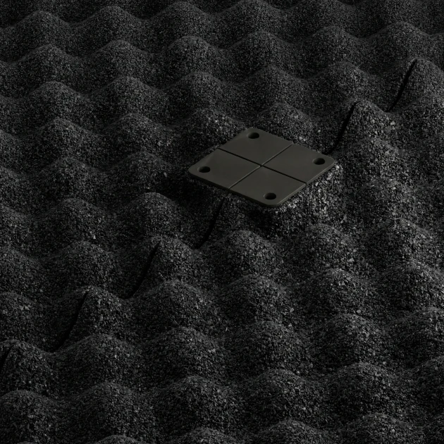 Großaufnahme vom Verbindungssystem von WARCO-Boden 3783 - Pavimento Fitness Performance Impact im Farbdesign Antracita. Abmessungen 100 × 100 × 2 cm.