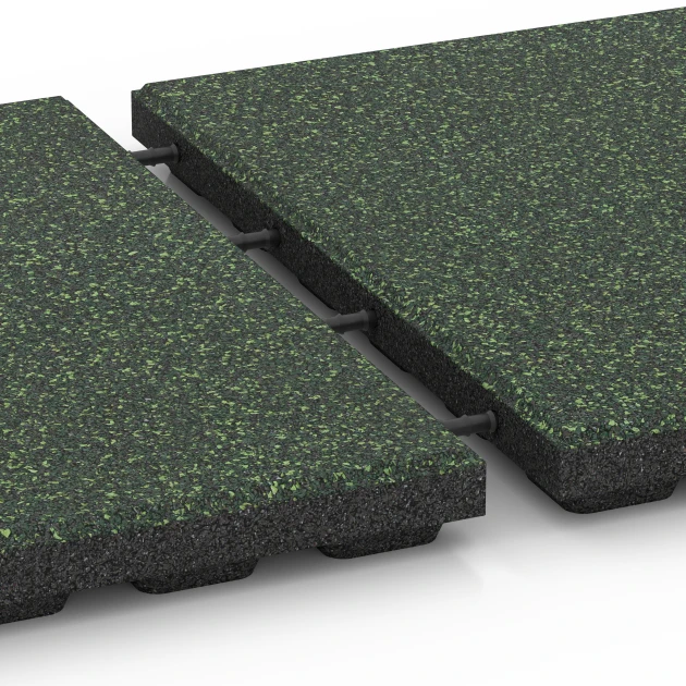 Großaufnahme vom Verbindungssystem von WARCO-Boden 6365 - Loseta de terraza Classic im Farbdesign Césped inglés. Abmessungen 50 x 50 x 4 cm.
