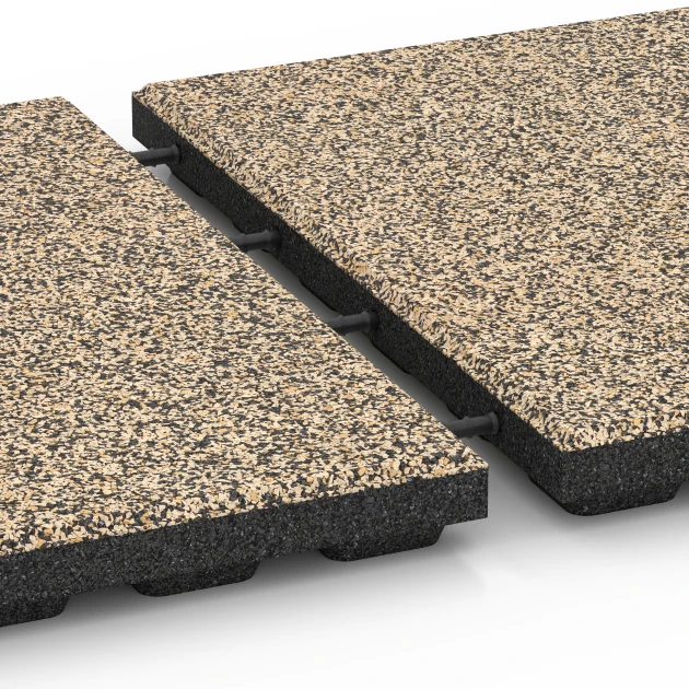Großaufnahme vom Verbindungssystem von WARCO-Boden 6428 - Loseta amortiguadora – 120 cm im Farbdesign Travertino. Abmessungen 50 x 50 x 4 cm.