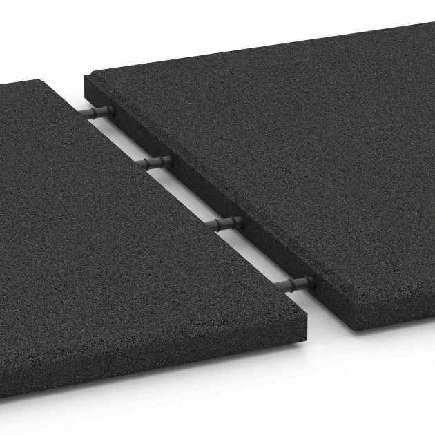 Großaufnahme vom Verbindungssystem von WARCO-Boden 6287 - Baldosas amortiguadoras im Farbdesign Antracita. Abmessungen 50 x 50 x 3 cm.