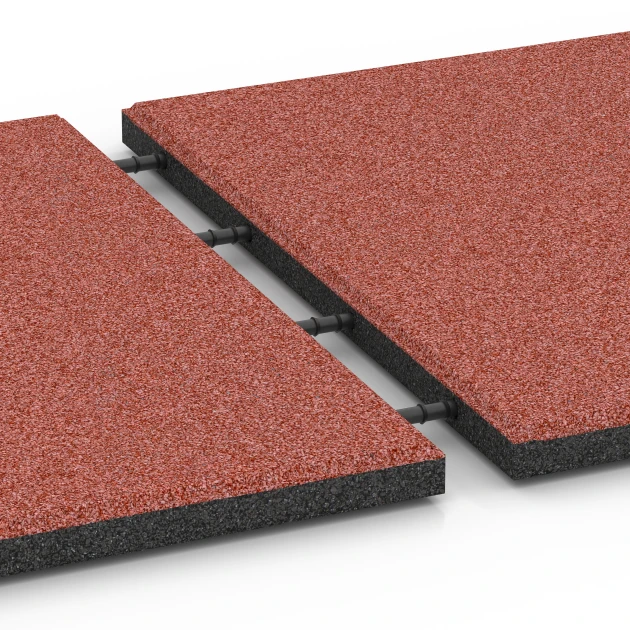 Großaufnahme vom Verbindungssystem von WARCO-Boden 6288 - Baldosas amortiguadoras im Farbdesign Rojo tomate. Abmessungen 50 x 50 x 3 cm.