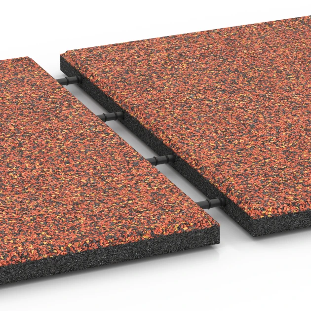 Großaufnahme vom Verbindungssystem von WARCO-Boden 6417 - Loseta amortiguadora – 90 cm im Farbdesign Etna. Abmessungen 50 x 50 x 3 cm.