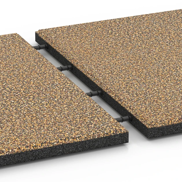 Großaufnahme vom Verbindungssystem von WARCO-Boden 6362 - Loseta de terraza Classic im Farbdesign Ratán. Abmessungen 50 x 50 x 3 cm | 0,25 m².