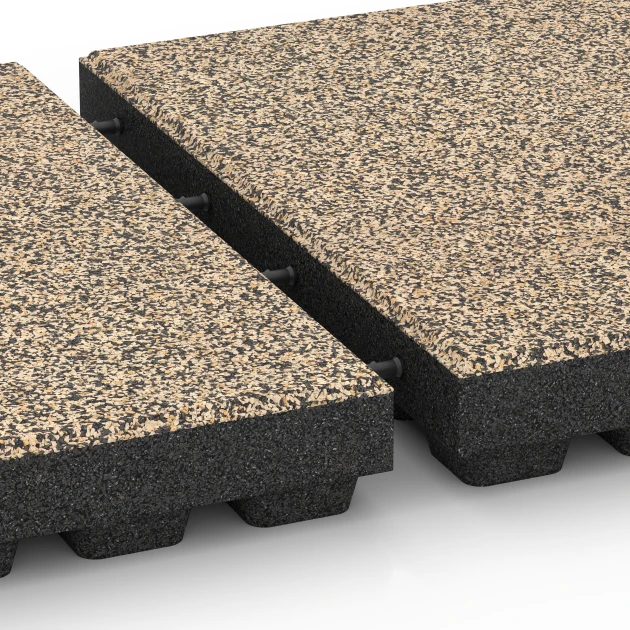 Großaufnahme vom Verbindungssystem von WARCO-Boden 6446 - Loseta amortiguadora – 210 cm im Farbdesign Travertino. Abmessungen 50 x 50 x 7 cm.