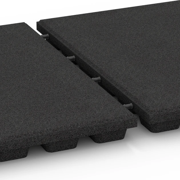 Großaufnahme vom Verbindungssystem von WARCO-Boden 6291 - Baldosas amortiguadoras im Farbdesign Antracita. Abmessungen 50 x 50 x 4,8 cm.