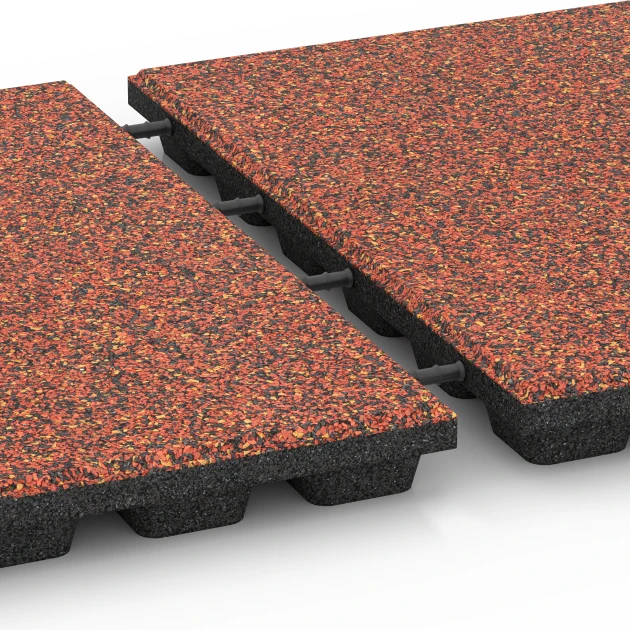 Großaufnahme vom Verbindungssystem von WARCO-Boden 6435 - Loseta amortiguadora – 160 cm im Farbdesign Etna. Abmessungen 50 x 50 x 4,8 cm.