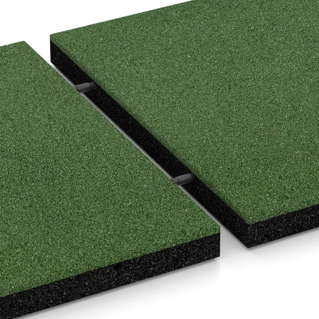 Großaufnahme vom Verbindungssystem von WARCO-Boden 6261 - Baldosa amortiguadora – 150 cm im Farbdesign Verde hierba. Abmessungen 50 x 50 x 4,5 cm.