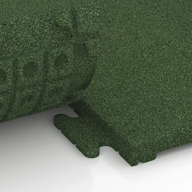 Großaufnahme vom Verbindungssystem von WARCO-Boden 7054 - Loseta de caucho Linea im Farbdesign Verde hierba. Abmessungen 50 x 50 x 3 cm | 0,25 m².