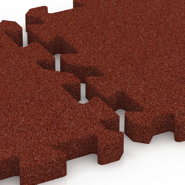 Großaufnahme vom Verbindungssystem von WARCO-Boden 6981 - Losetas para pistas deportivas im Farbdesign Rojo ladrillo. Abmessungen 50 x 50 x 4 cm | 0,25 m².