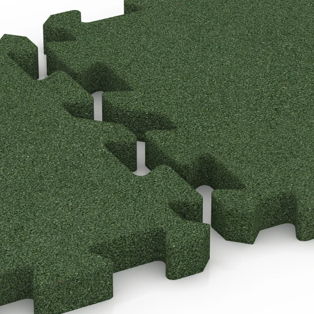 Großaufnahme vom Verbindungssystem von WARCO-Boden 6629 - Baldosa de caucho para jardín im Farbdesign Verde hierba. Abmessungen 50 x 50 x 4 cm | 0,25 m².