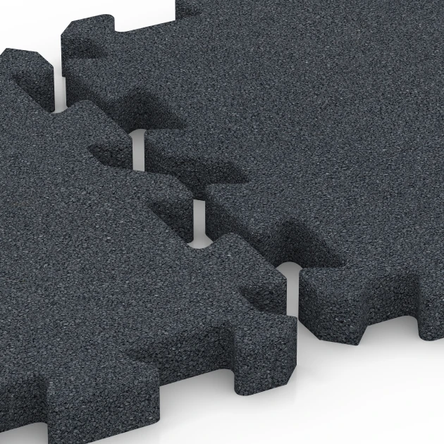 Großaufnahme vom Verbindungssystem von WARCO-Boden 6983 - Losetas para pistas deportivas im Farbdesign Gris pizarra. Abmessungen 50 x 50 x 4 cm | 0,25 m².