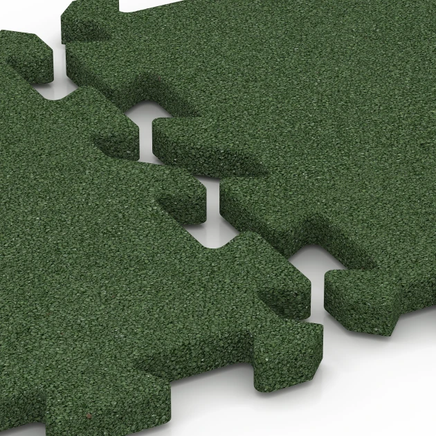 Großaufnahme vom Verbindungssystem von WARCO-Boden 6990 - Losetas de caucho para gimnasio im Farbdesign Verde hierba. Abmessungen 50 x 50 x 3 cm | 0,25 m².
