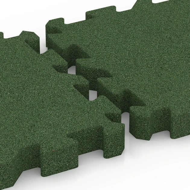 Großaufnahme vom Verbindungssystem von WARCO-Boden 6311 - Loseta anticaída tipo puzzle im Farbdesign Verde hierba. Abmessungen 50 x 50 x 6 cm | 0,25 m².