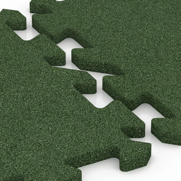 Großaufnahme vom Verbindungssystem von WARCO-Boden 6985 - Losetas de caucho para gimnasio im Farbdesign Verde hierba. Abmessungen 50 x 50 x 2 cm | 0,25 m².