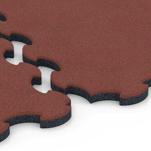 Großaufnahme vom Verbindungssystem von WARCO-Boden 6392 -  im Farbdesign Rojo ladrillo. Abmessungen 102,5 x 102,5 x 3 cm | 1,05 m².