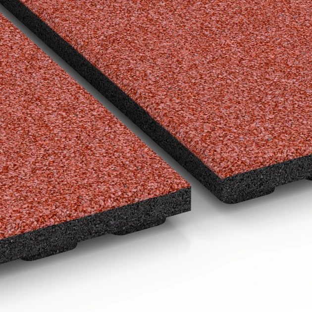 Großaufnahme vom Verbindungssystem von WARCO-Boden 6388 - Loseta de caucho para cuadras Lujo im Farbdesign Rojo ladrillo. Abmessungen 100 x 100 x 4,5 cm | 1,00 m².
