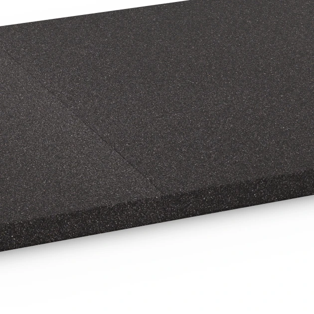 Großaufnahme vom Verbindungssystem von WARCO-Boden 6484 - Loseta de base Cl. 2 im Farbdesign Antracita. Abmessungen 52 x 52 x 2,7 cm.