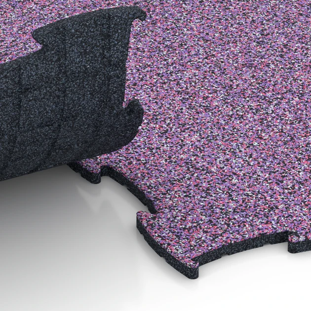 Großaufnahme vom Verbindungssystem von WARCO-Boden 6810 - Pavimento agility canino im Farbdesign Lavanda. Abmessungen 97,1 x 97,1 × 1,8 cm.