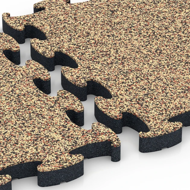 Großaufnahme vom Verbindungssystem von WARCO-Boden 6880 - Suelo Fitness Max im Farbdesign Terracota. Abmessungen 44,6 x 44,6 × 2,8 cm.