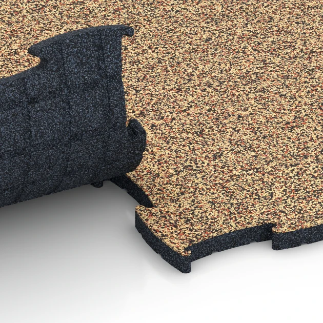 Großaufnahme vom Verbindungssystem von WARCO-Boden 6853 - Fitness Active suelo im Farbdesign Terracota. Abmessungen 97,1 x 97,1 x 2,8 cm.
