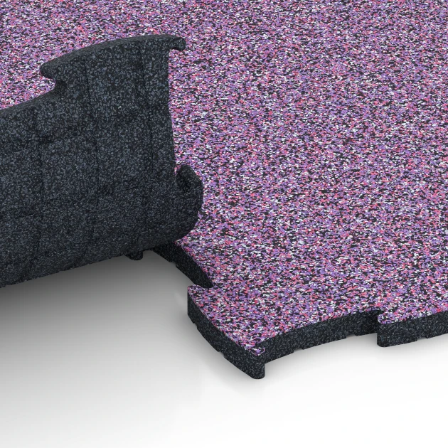 Großaufnahme vom Verbindungssystem von WARCO-Boden 6855 - Fitness Active suelo im Farbdesign Lavanda. Abmessungen 97,1 x 97,1 x 2,8 cm.