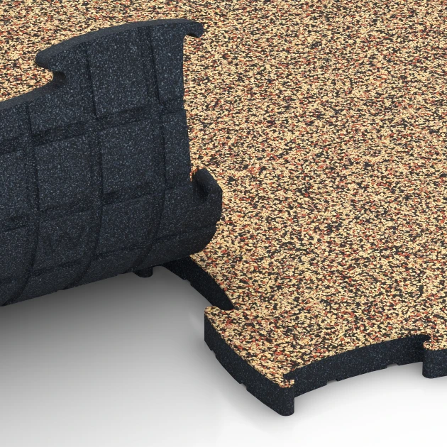 Großaufnahme vom Verbindungssystem von WARCO-Boden 6889 - Suelo Fitness Max im Farbdesign Terracota. Abmessungen 97,1 x 97,1 x 2,8 cm.