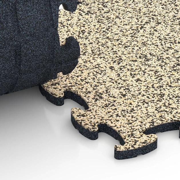 Großaufnahme vom Verbindungssystem von WARCO-Boden 6820 - Loseta efecto piedra encajable im Farbdesign Travertino. Abmessungen 28,9 x 28,9 x 1,8 cm.