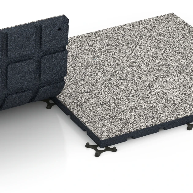 Großaufnahme vom Verbindungssystem von WARCO-Boden 7133 - Suelo de gimnasio para exterior im Farbdesign Granito gris. Abmessungen 60 x 60 x 3 cm | 0,36 m².