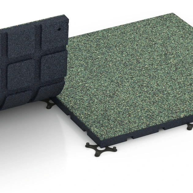Großaufnahme vom Verbindungssystem von WARCO-Boden 7134 - Suelo de gimnasio para exterior im Farbdesign Césped inglés. Abmessungen 60 x 60 x 3 cm | 0,36 m².