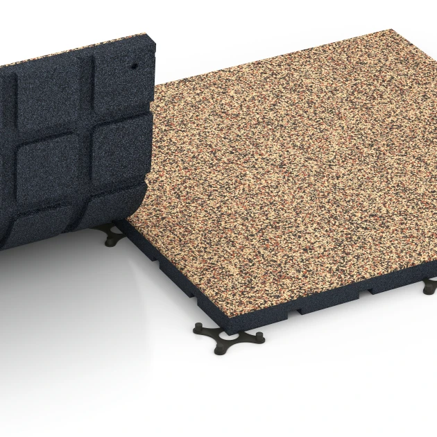 Großaufnahme vom Verbindungssystem von WARCO-Boden 7135 - Suelo de gimnasio para exterior im Farbdesign Terracota. Abmessungen 60 x 60 x 3 cm | 0,36 m².