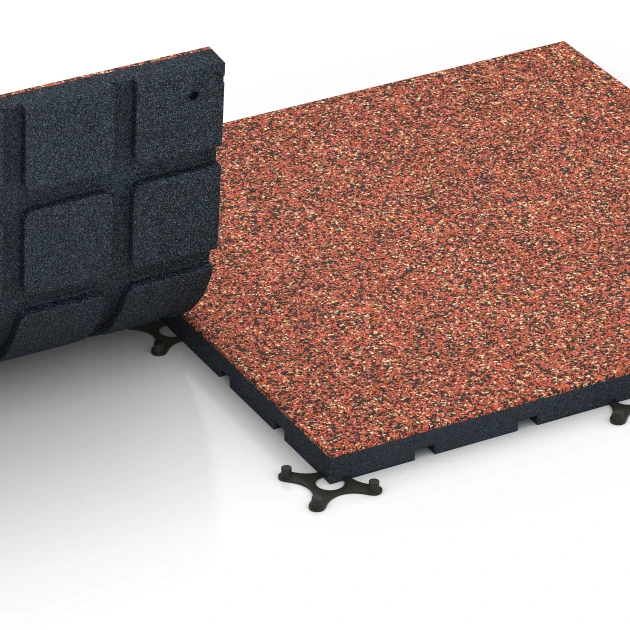 Großaufnahme vom Verbindungssystem von WARCO-Boden 7136 - Suelo de gimnasio para exterior im Farbdesign Etna. Abmessungen 60 x 60 x 3 cm | 0,36 m².