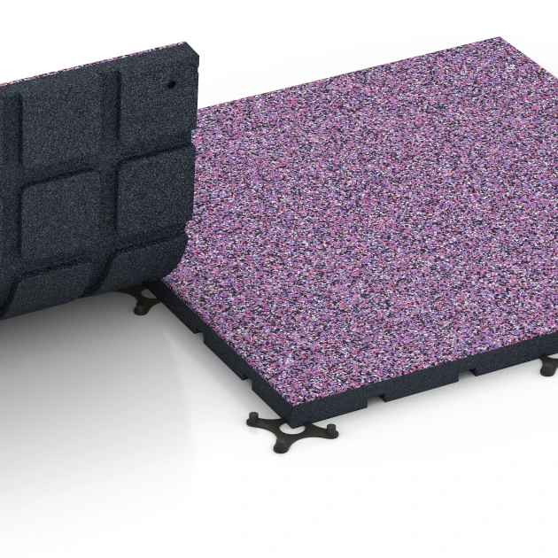 Großaufnahme vom Verbindungssystem von WARCO-Boden 7137 - Suelo de gimnasio para exterior im Farbdesign Lavanda. Abmessungen 60 x 60 x 3 cm | 0,36 m².