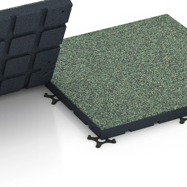 Großaufnahme vom Verbindungssystem von WARCO-Boden 7143 - Suelo de gimnasio para exterior im Farbdesign Césped inglés. Abmessungen 60 x 60 x 4 cm | 0,36 m².