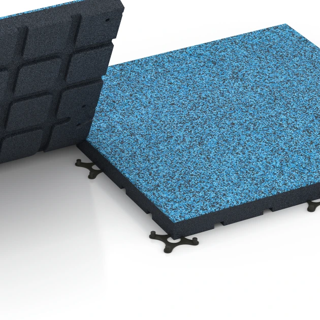 Großaufnahme vom Verbindungssystem von WARCO-Boden 7148 - Suelo de gimnasio para exterior im Farbdesign Atlántico. Abmessungen 60 x 60 x 4 cm | 0,36 m².