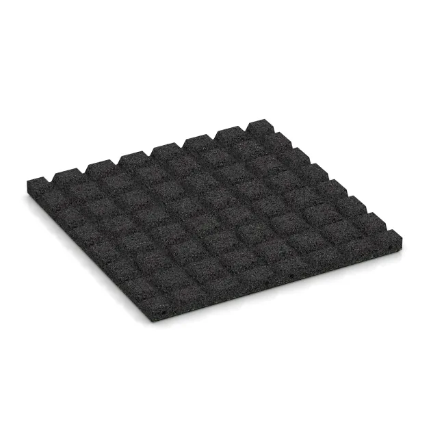 Aufsicht auf die Unterseite, also die Bodenseite von WARCO-Formteil 5493 - Loseta de caucho para parques infantiles 3 cm - EN 1177 ≤ 100 cm im Format 500 x 500 x 30 mm.