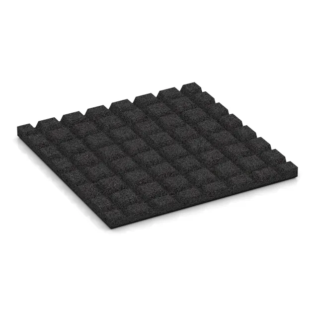 Aufsicht auf die Unterseite, also die Bodenseite von WARCO-Formteil 5469 - Loseta de caucho para parques infantiles 3 cm - EN 1177 ≤ 100 cm im Format 500 x 500 x 30 mm.