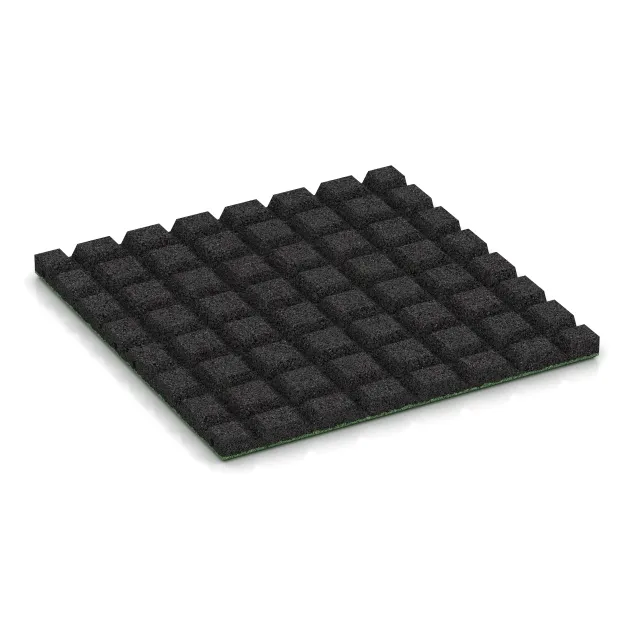Aufsicht auf die Unterseite, also die Bodenseite von WARCO-Formteil 5472 - Loseta de caucho para parques infantiles 3 cm - EN 1177 ≤ 100 cm im Format 500 x 500 x 30 mm.