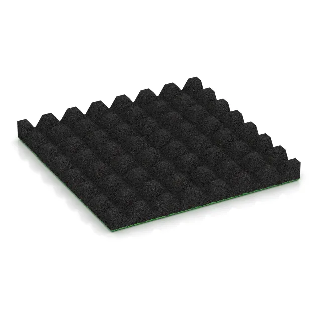Aufsicht auf die Unterseite, also die Bodenseite von WARCO-Formteil 5568 - Loseta de caucho para parques infantiles 5 cm - EN 1177 ≤ 145 cm im Format 500 x 500 x 50 mm.
