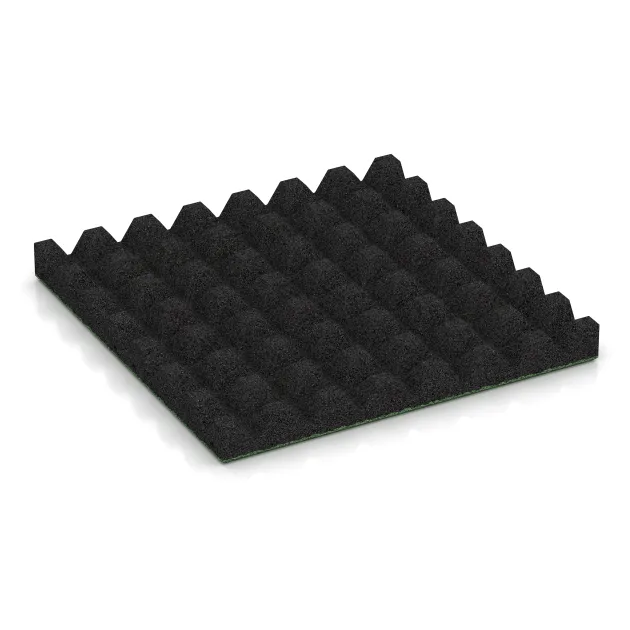 Aufsicht auf die Unterseite, also die Bodenseite von WARCO-Formteil 5570 - Loseta de caucho para parques infantiles 5 cm - EN 1177 ≤ 145 cm im Format 500 x 500 x 50 mm.