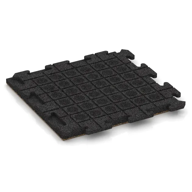 Aufsicht auf die Unterseite, also die Bodenseite von WARCO-Formteil 1366 - Pavimento Fitness Baldosas de Goma Classic im Format 500 x 500 x 40 mm.