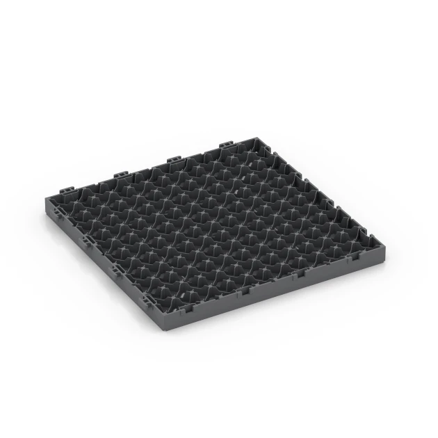 Aufsicht auf die Unterseite, also die Bodenseite von WARCO-Formteil 6348 - Patrón de casetones – Baldosa encajable im Format 30 x 30 x 2 cm.
