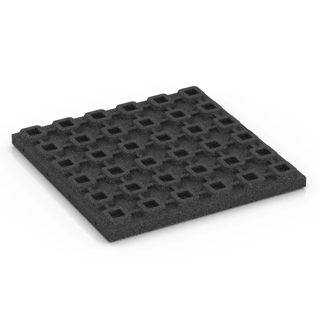 Aufsicht auf die Unterseite, also die Bodenseite von WARCO-Formteil 6422 - Loseta amortiguadora – 120 cm im Format 50 x 50 x 4 cm.